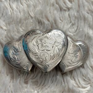 Sterling Silver Mexico Fleming Heart Engraved Belt Buckle